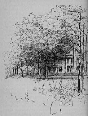 Exterior of a house among trees.