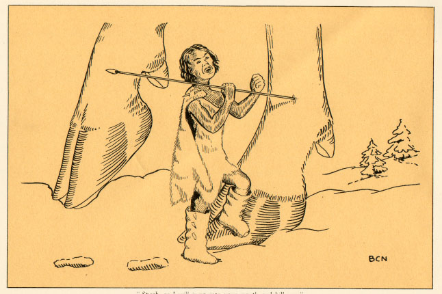 Thum with spear in elk's ankle