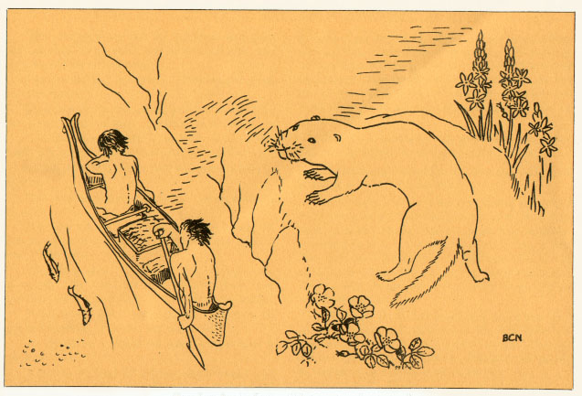 mink on the bank as the canoe rides by