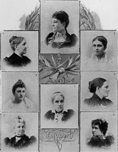 panel with eight portraits of women from the board of lady managers