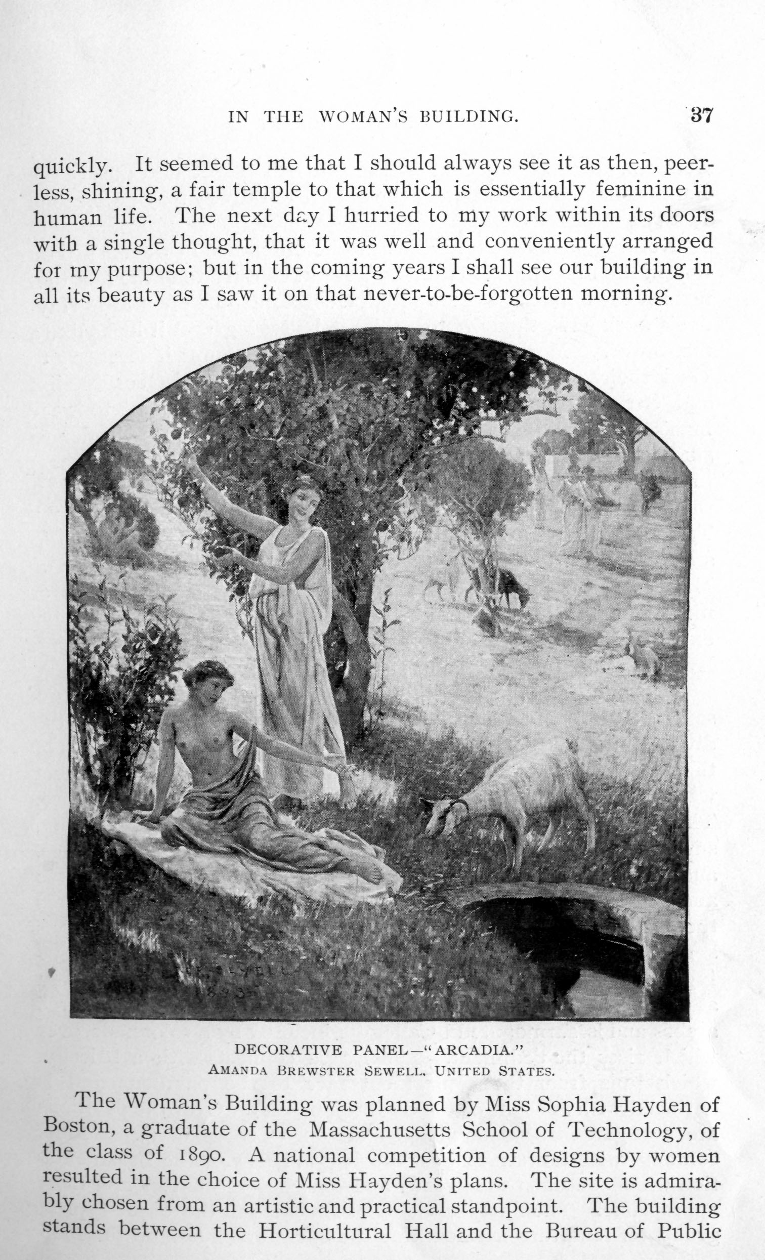 pastoral scene of two women in Grecian robes with goats