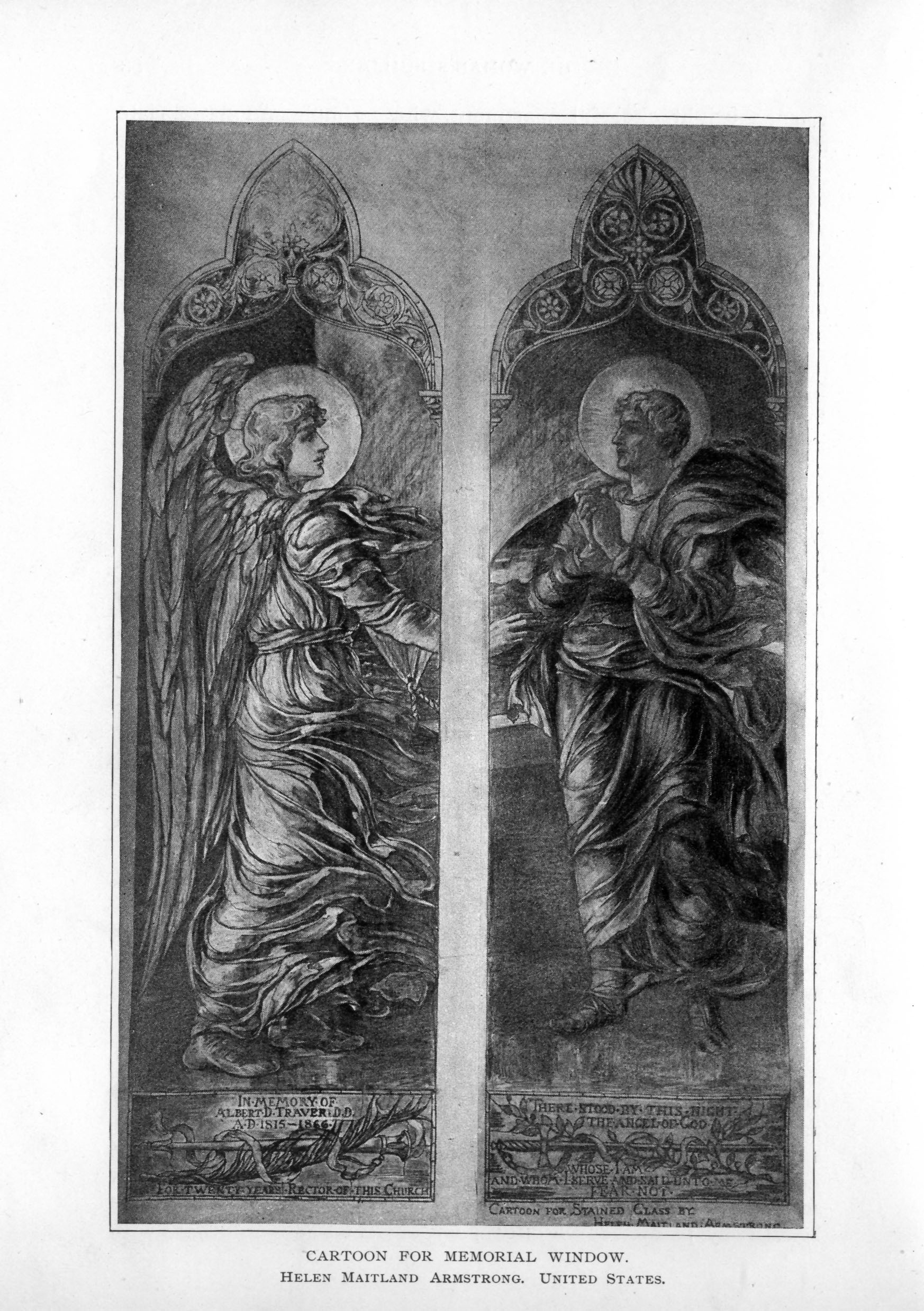 angel in first panel, haloed man in second