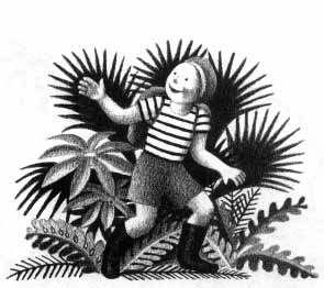 a boy waving in the jungle