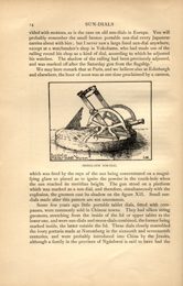 Facsimile of the page as it appears in the printed book; illustration: sundial with lens and cannon apparatus