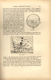 Facsimile of the page as it appears in the printed book; illustration: circular sundial and sundial with radial lines only