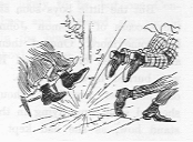 Small explosion near three pairs of feet.