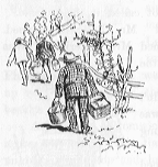 People walking alongside a fence.