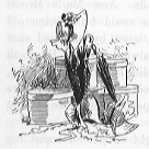 Person in bonnet with umbrella.
