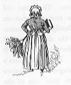 Woman walking with feather duster.
