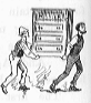 Two people carrying a dresser.