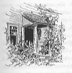 Detail of covered entryway of the cottage.