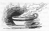 Steaming cup of coffee.