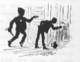 Policeman coming up behind locksmith.