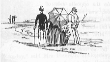 Family strolling outside.