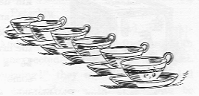 Six cups with saucers in a row.