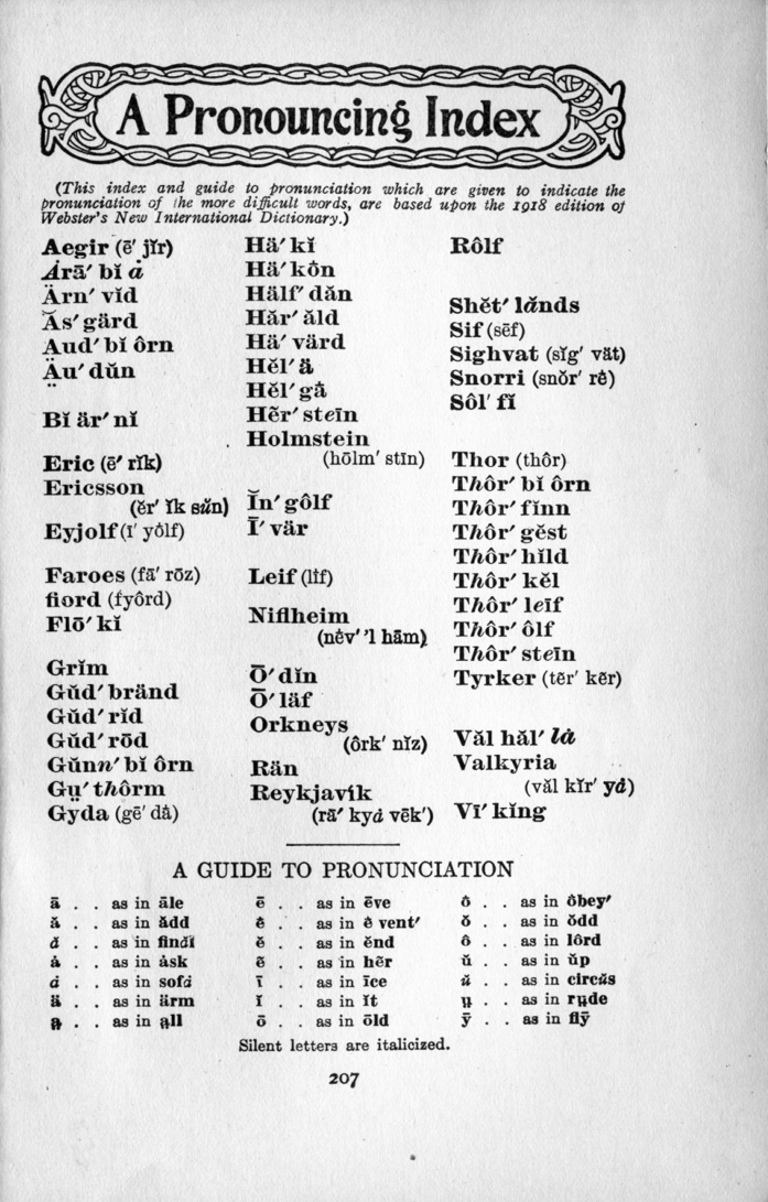 Facsimile of a page titled A Pronouncing Index with names and their pronounciations.