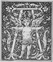 Cupid standing with millefluer background. A (illuminated capital for As)