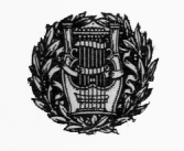 printer's shield with zither on a field of bay leaves