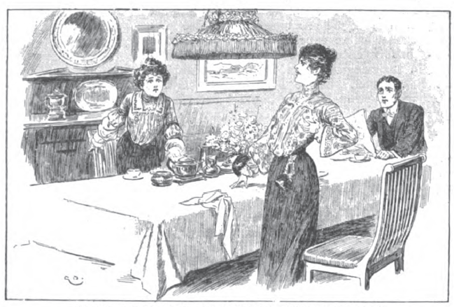 Two women getting up from a table, looking distressed, man sitting reading paper